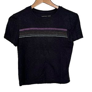 American Eagle Stripe Navy Crop Tee with Juniors Small